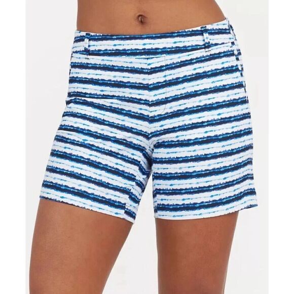 Spanx 50213R Women’s Sz Medium White/Blue Painted Stripes 6" Sunshine Shorts - Picture 6 of 8